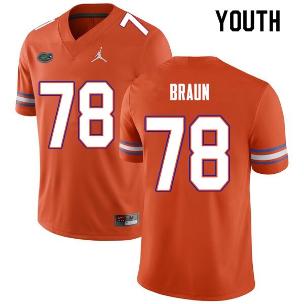 Youth #78 Josh Braun Florida Gators College Football Jersey Orange